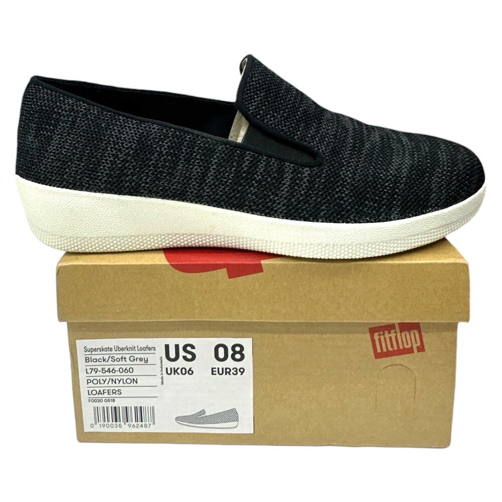 FitFlop Superskate Uberknit Loafers Sneakers Black Gray Women's size 8 - Picture 2 of 7